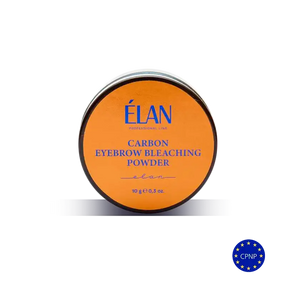 ÉLAN Carbon Eyebrow Bleaching Powder in 10g jar with orange lid, professional-grade formula for lightening brow hair safely