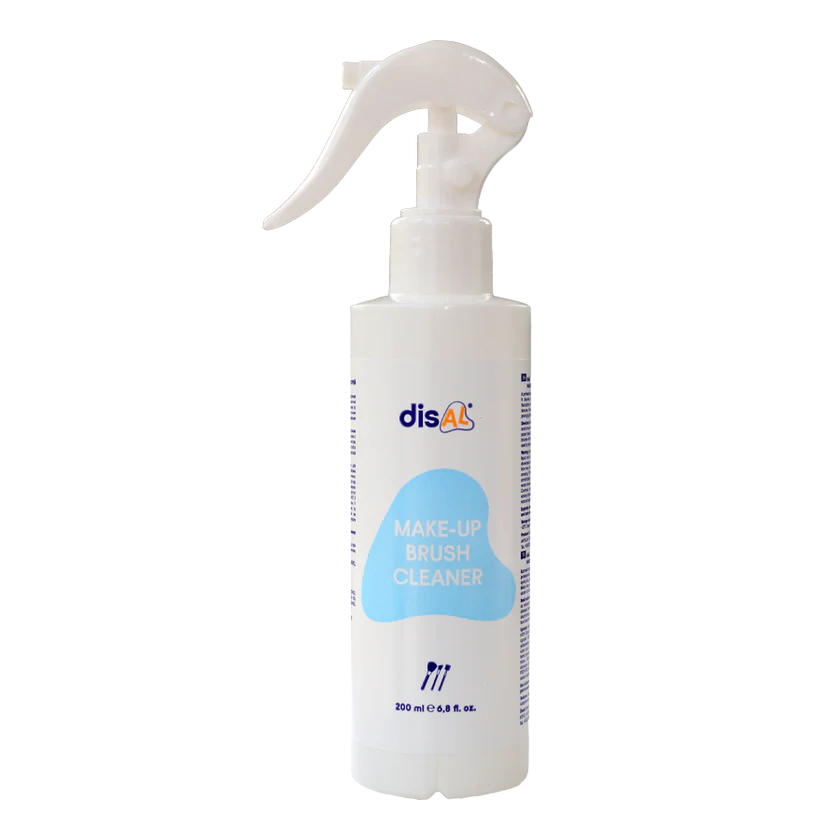 Disal Make-Up Brush Cleaner 200ml in a white spray bottle with a light blue label, designed for effective cleansing of makeup brushes