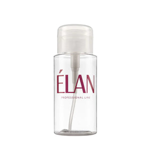 Élan Professional Line pump dispenser bottle for liquids, featuring a clear container with a white pump top and magenta branding