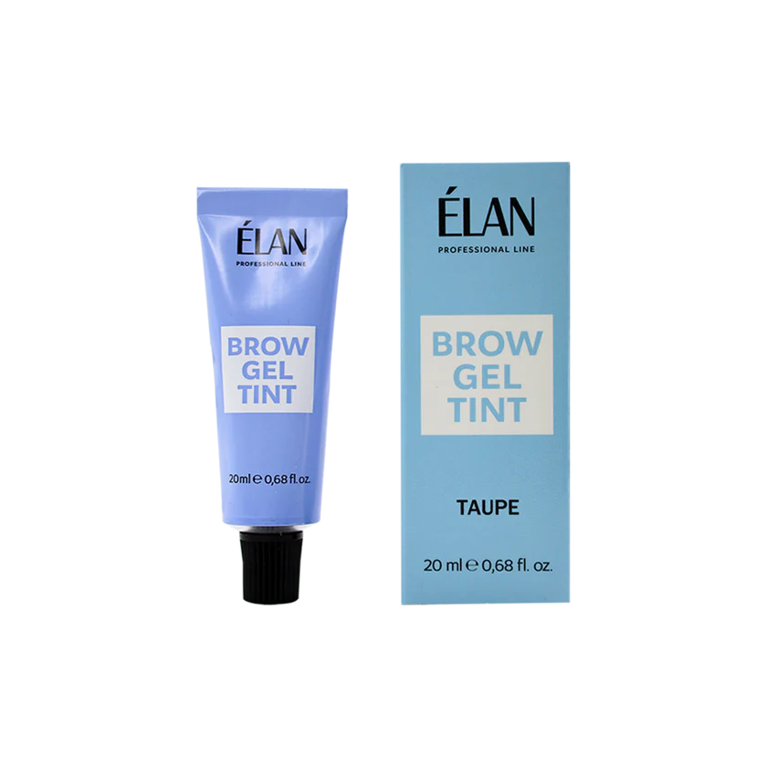 ÉLAN Brow Gel Tint Taupe 20ml tube with matching box for soft, cool-toned eyebrow tinting results