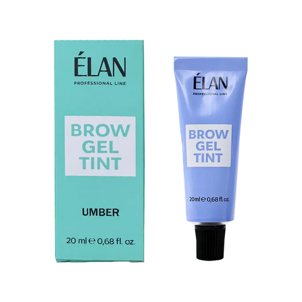 Élan Brow Gel Tint Umber 20ml, professional eyebrow tint in deep brown shade for long-lasting color and precise brow definition