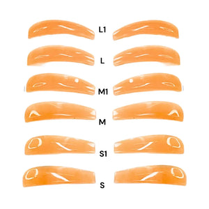 ÉLAN Curl Shields set featuring six pairs in sizes L1 to S, offering flexible curl options for customized lash lifting results.