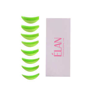 ÉLAN Classic Lash Lift Shields in vibrant green, full-size silicone pad set for professional lash lifting treatments with packaging