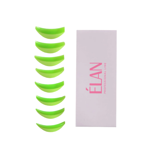 ÉLAN Classic Lash Lift Shields in vibrant green, full-size silicone pad set for professional lash lifting treatments with packaging