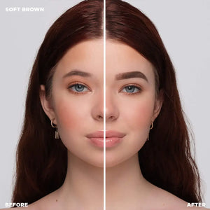 Before and after using Brow Code Soft Brown Pomade for fuller, defined brows