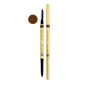 Brow Code Micro Brow Pencil in Warm Medium Brown, a gold dual-ended precision brow pencil with a fine tip and spoolie for natural, hair-like strokes