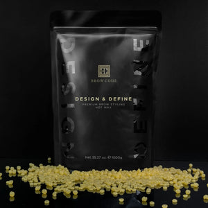 Brow Code Design & Define premium brow styling hot wax with golden wax beads for precise hair removal