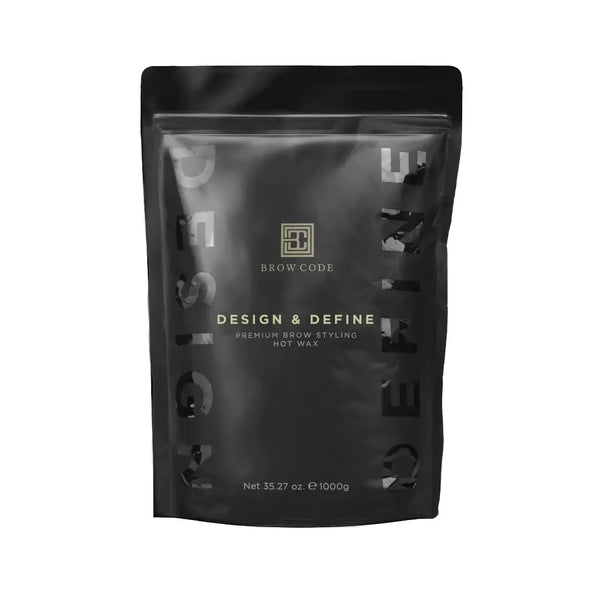 Brow Code Design & Define premium brow styling hot wax in sleek black packaging for professional hair removal