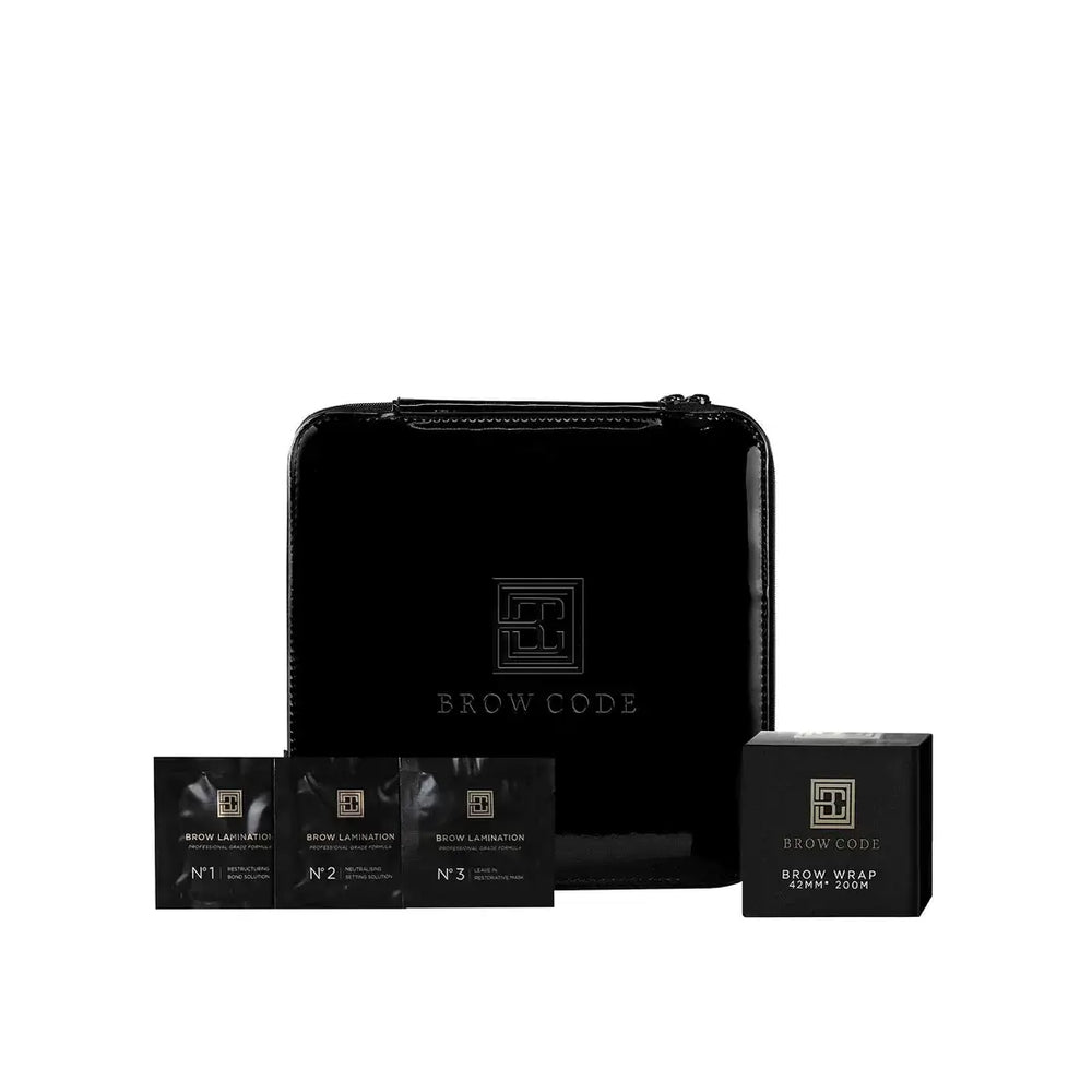 Brow Code Professional Brow Lamination Kit met Steps 1, 2 en 3 in luxe zwarte opbergcase, inclusief sachets in zwarte verpakking