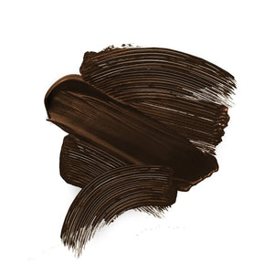 Chocolate shade swatch of Brow Code Tinted Multi-Peptide Brow Gel showing rich, creamy texture and deep warm brown color payoff