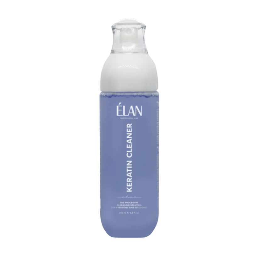 Élan Keratin Cleaner in a 250 ml bottle with pump dispenser, a pre-procedure cleansing solution for eyebrows and eyelashes, ideal for professional use