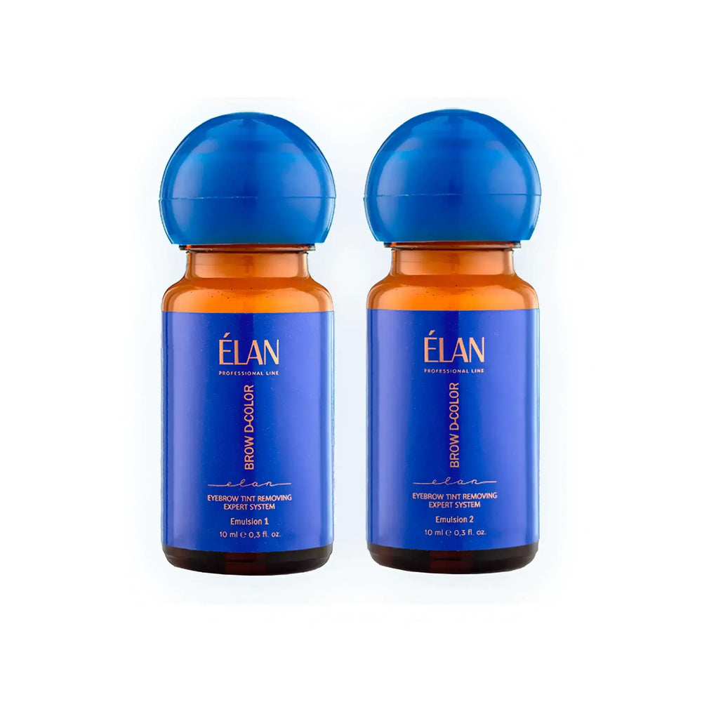 ÉLAN Brow D-Color Expert Tint Removing System with Emulsion 1 and 2, professional eyebrow tint removal duo for salon use