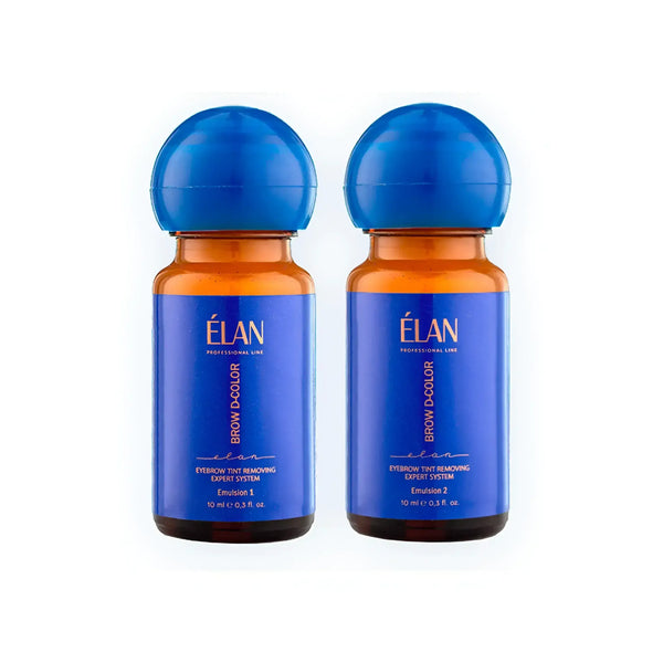 ÉLAN Brow D-Color Expert Tint Removing System with Emulsion 1 and 2, professional eyebrow tint removal duo for salon use