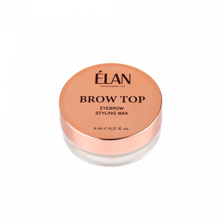 ÉLAN Brow Top Eyebrow Styling Wax 8ml with rose gold lid, ideal for shaping and setting brows with long-lasting hold