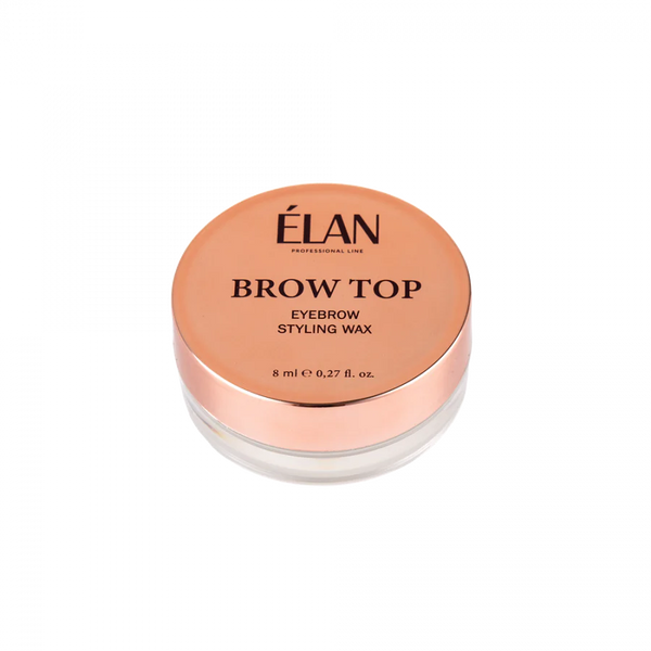 ÉLAN Brow Top Eyebrow Styling Wax 8ml with rose gold lid, ideal for shaping and setting brows with long-lasting hold