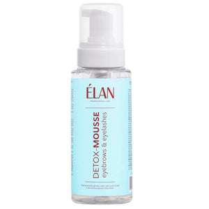 ÉLAN Detox-Mousse for eyebrows and eyelashes, antibacterial cleansing foam in a clear 150ml pump bottle with blue label