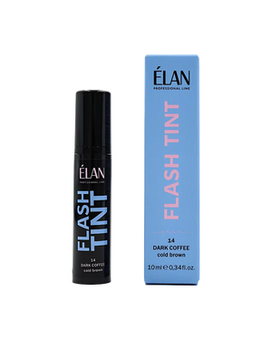 Élan Flash Tint Dark Coffee 10ml with box, cold brown eyebrow tint delivering professional long-lasting color and defined brow results