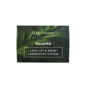 ELAN x Logvinova KeraVEG Lash Lift & Brow Lamination System closed box in dark green packaging with leaf design