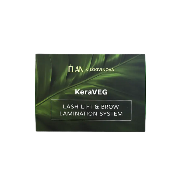 ELAN x Logvinova KeraVEG Lash Lift & Brow Lamination System closed box in dark green packaging with leaf design