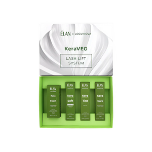 ELAN KeraVEG Lash Lift System Kit with four professional products — Kera Boost, Kera Soft, Kera Tint, and Kera Care — for nourishing vegan lash lifting and tinting treatments