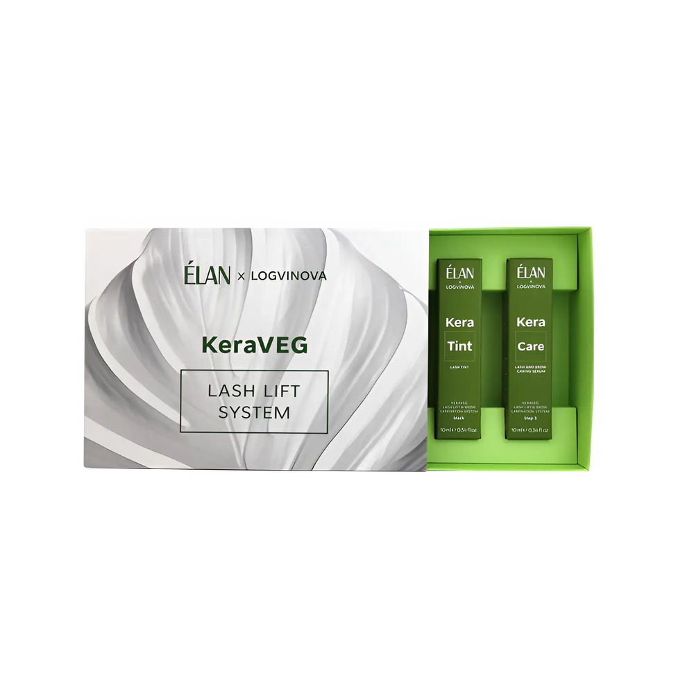 ELAN KeraVEG Lash Lift System Kit with four professional products — Kera Boost, Kera Soft, Kera Tint, and Kera Care — for nourishing vegan lash lifting and tinting treatments