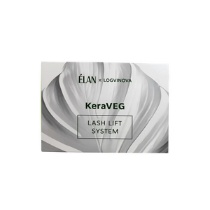 ELAN x Logvinova KeraVEG Lash Lift System closed box in green and white packaging, designed for vegan lash lifting and tinting treatments.