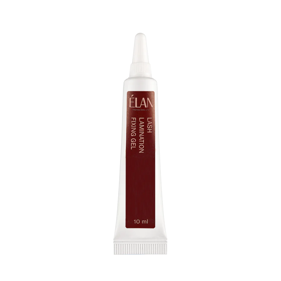 ÉLAN Lash Lamination Fixing Gel in 10 ml tube with maroon label, used to fix lashes in place during professional lash lift treatments.