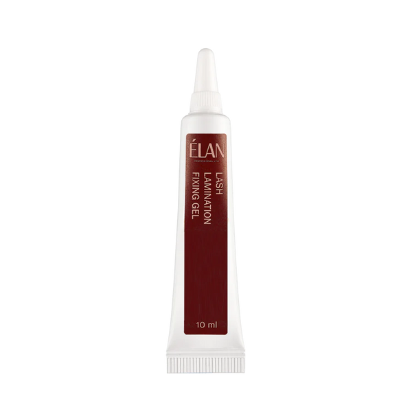 ÉLAN Lash Lamination Fixing Gel in 10 ml tube with maroon label, used to fix lashes in place during professional lash lift treatments.