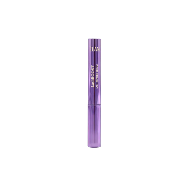 ÉLAN LashBOOST Lash Peptide Serum in a sleek purple tube, designed to stimulate lash growth, strengthen hairs, and nourish with peptides