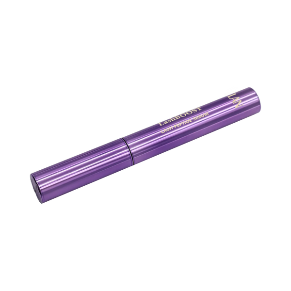 ÉLAN LashBOOST Lash Peptide Serum in sleek metallic purple tube with gold lettering, designed to strengthen and enhance natural lashes