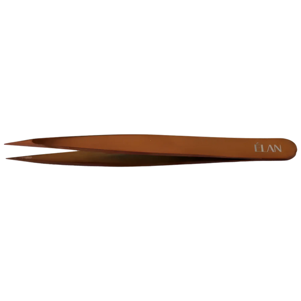 Bronze ÉLAN Point Tip Tweezer with ultra-fine aligned tips for precision hair removal and brow shaping.