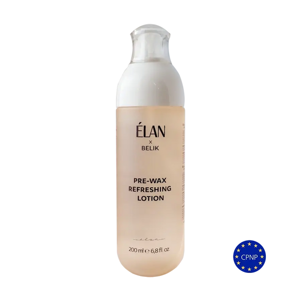 ÉLAN x Belik Pre-Wax Refreshing Lotion in a 200ml bottle, designed to cleanse and prep the skin before waxing treatments.