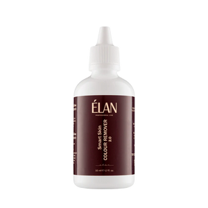 Élan Smart Skin Colour Remover 2.0 in a 50 ml white bottle with burgundy label and precision nozzle, designed for safe and effective tint removal during brow treatments