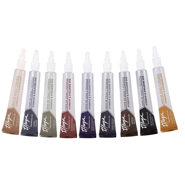 Thuya Eyebrow and Eyelash Dye in 9 professional shades, long-lasting color range including chestnut, graphite, brown, and black