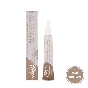 Thuya Eyebrow and Eyelash Dye in Ash Brown with keratin, argan oil, and color-active formula, ideal for a cool-toned, natural brow look