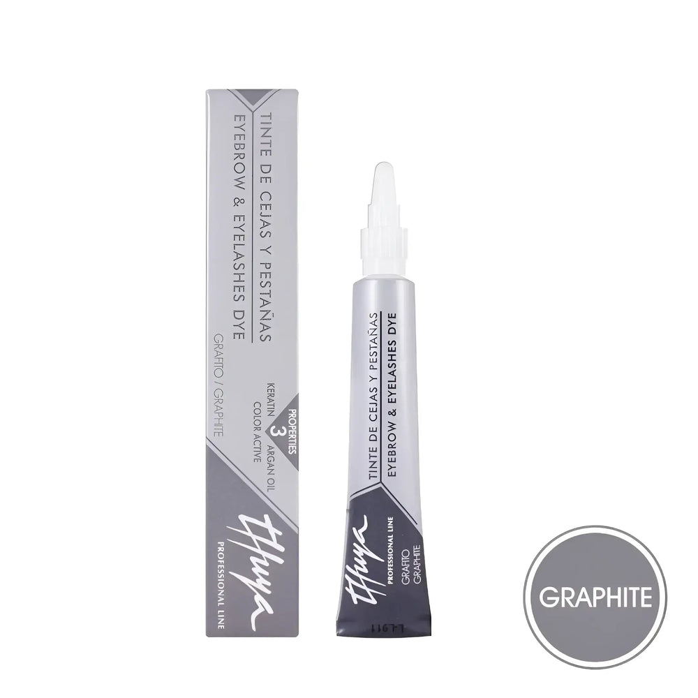 Thuya Eyebrow and Eyelash Dye in Graphite enriched with keratin, argan oil, and color-active complex for cool-toned, defined brows