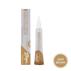 Thuya Eyebrow and Eyelash Dye in Light Brown with keratin, argan oil, and active color agents, professional-grade formula for natural definition