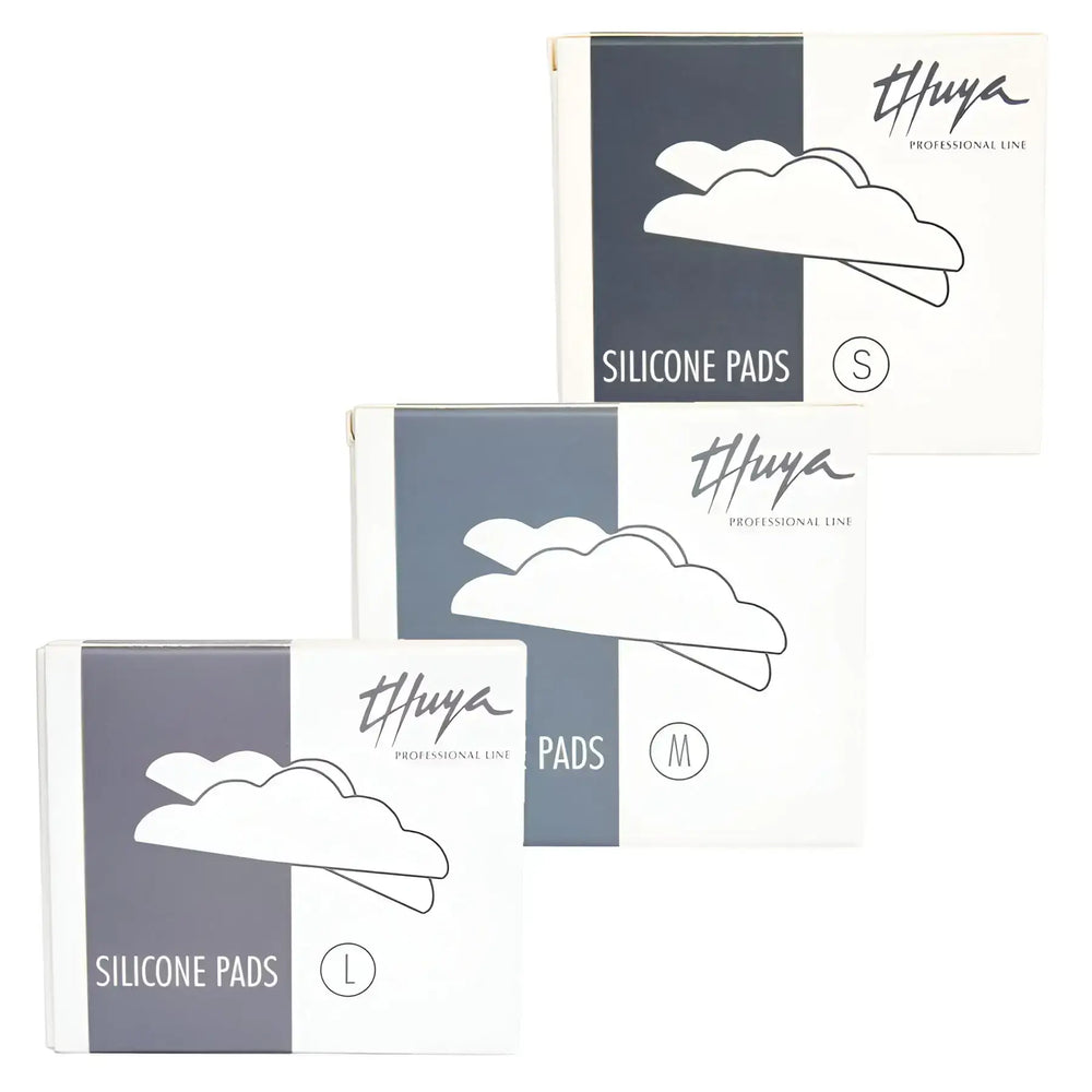Thuya Lash Lift Silicone Pads in sizes S, M, and L, professional shield set for precise eyelash lifting and curling treatments