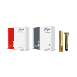 Thuya Vegan Brow Lamination Kit with 12 sachets of permanent gel and neutralizer cream, plus a vegan regenerating cream in gold tube.