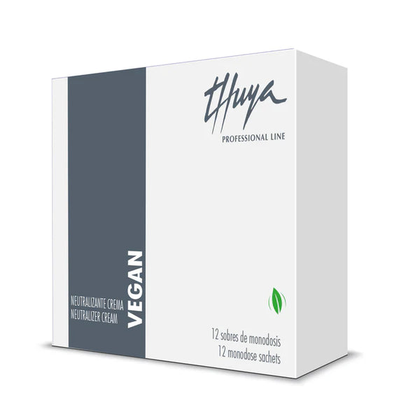 Thuya Vegan Neutralizer Cream Sachets box with 12 monodose sachets, ideal for setting brow lamination treatments.