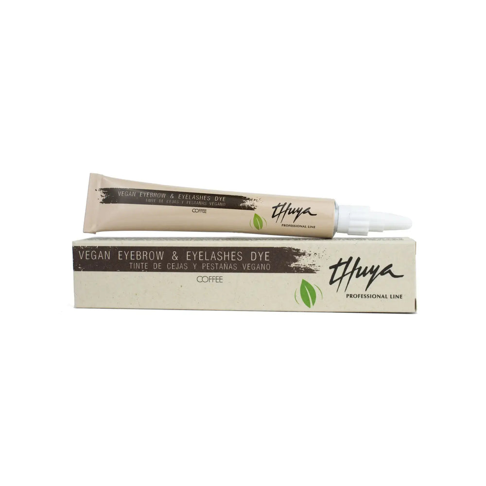 Thuya Vegan Eyebrow & Eyelashes Dye in Coffee, medium brown tint for natural results, gentle formula for sensitive skin.