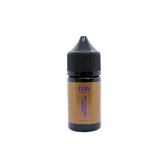 ÉLAN Oxidizing Emulsion 3.5% in a brown 30ml bottle with black cap, designed for professional brow tint activation.
